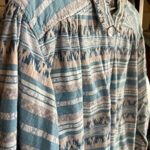 Vintage Striped Blue and Cream Button-Up western wear Blouse